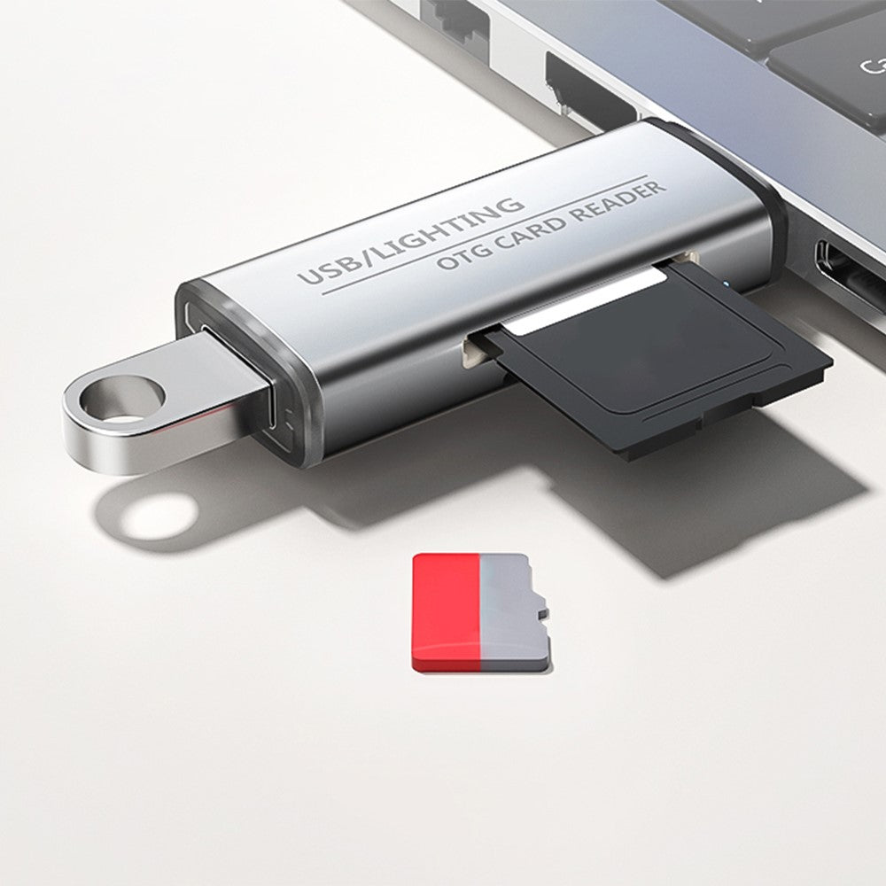ADS-118 USB / 8-Pin 2-in-1 SD TF Memory Card U-Disk Reader Data Transfer OTG Adapter