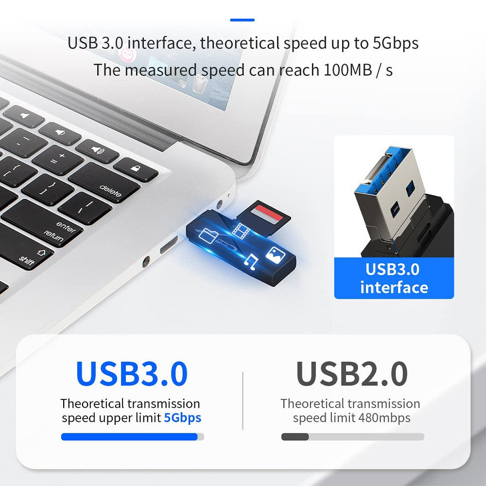 ADS-218 USB / 8-Pin / Type-C 3-in-1 SD TF Memory Card Reader Data Transfer Adapter
