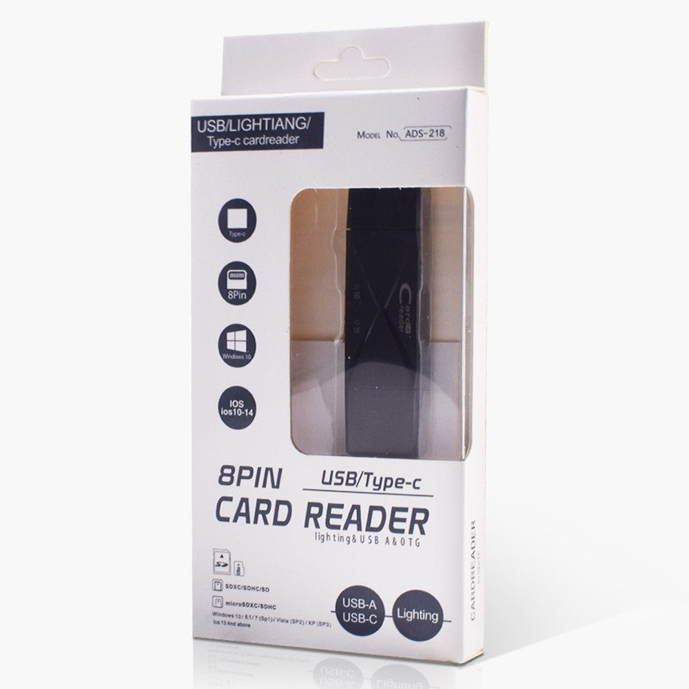 ADS-218 USB / 8-Pin / Type-C 3-in-1 SD TF Memory Card Reader Data Transfer Adapter