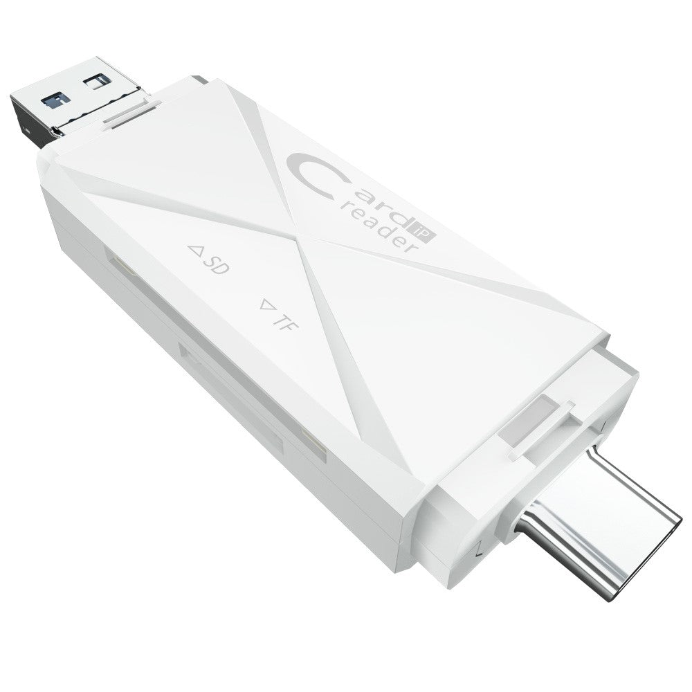 ADS-218 USB / 8-Pin / Type-C 3-in-1 SD TF Memory Card Reader Data Transfer Adapter