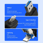 ADS-218 USB / 8-Pin / Type-C 3-in-1 SD TF Memory Card Reader Data Transfer Adapter