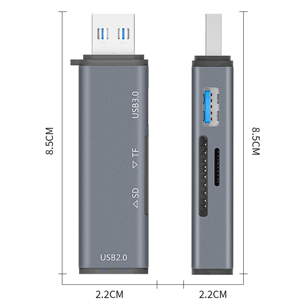 ADS-308A Aluminum Alloy USB 3.0 + USB 2.0 Splitter Hub SD / TF Card Reader