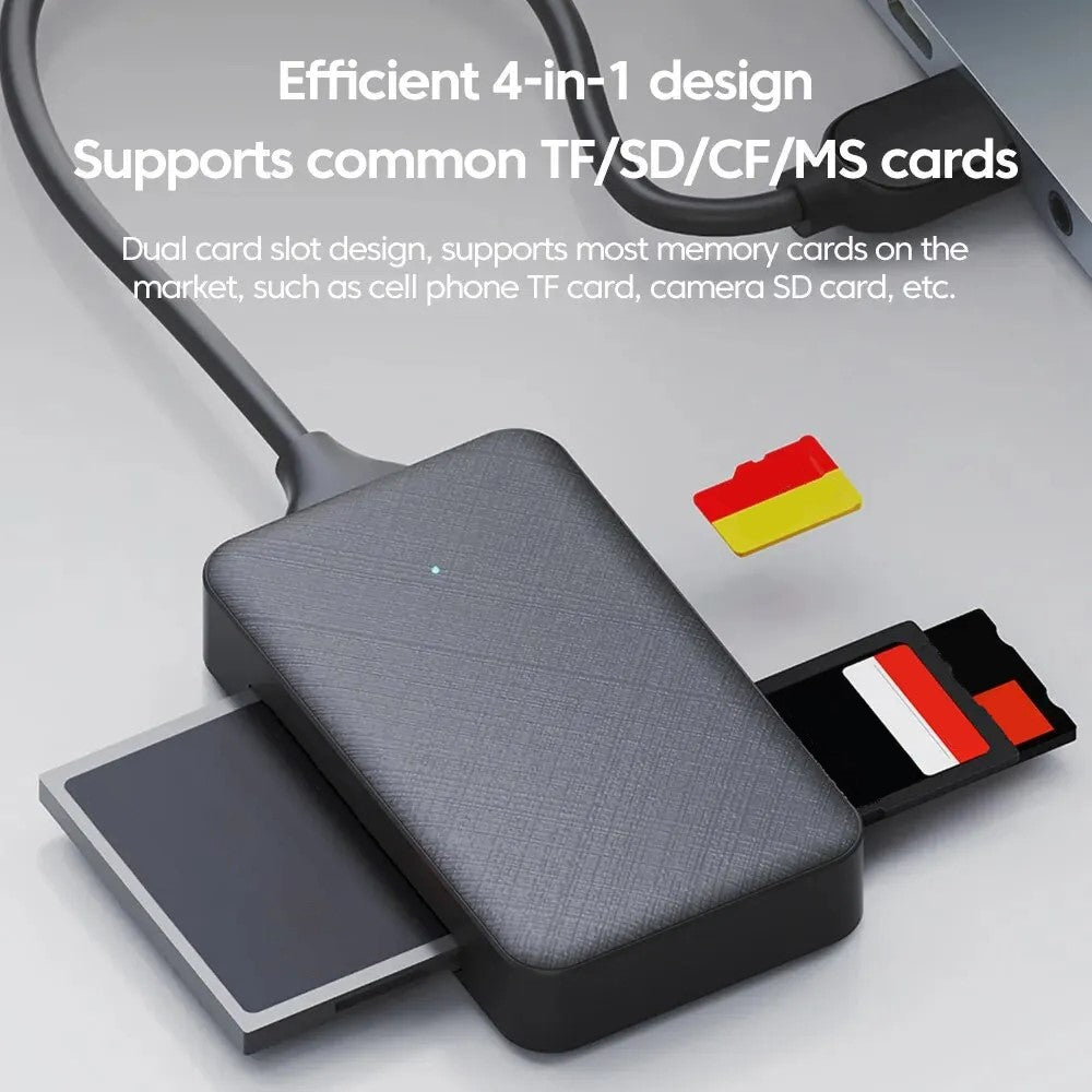 4-In-1 USB-C Card Reader for SD+TF+MS+CF Cards Laptop Computer Data Transfer Adapter