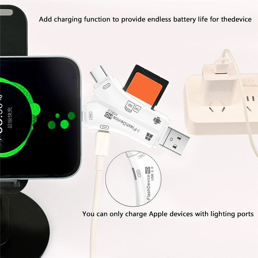 NK908C HD 4-in-1 Ip / USB-C 3.0 / USB-A 3.0 / Micro Charging Adapter SD / TF Card Reader