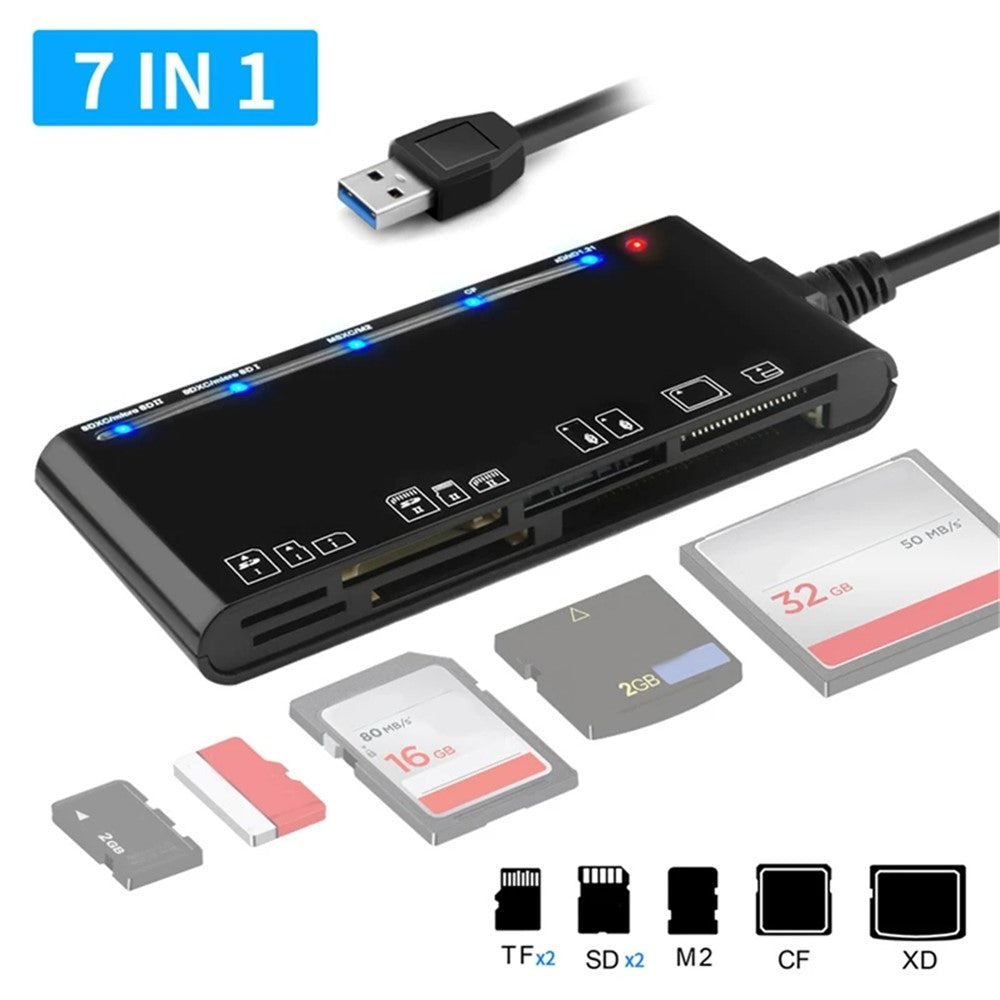 CR7 USB 3.0 Multifunktionel Kortlæser CF XD MS SD TF Kortlæser til Mac / Windows / Linux