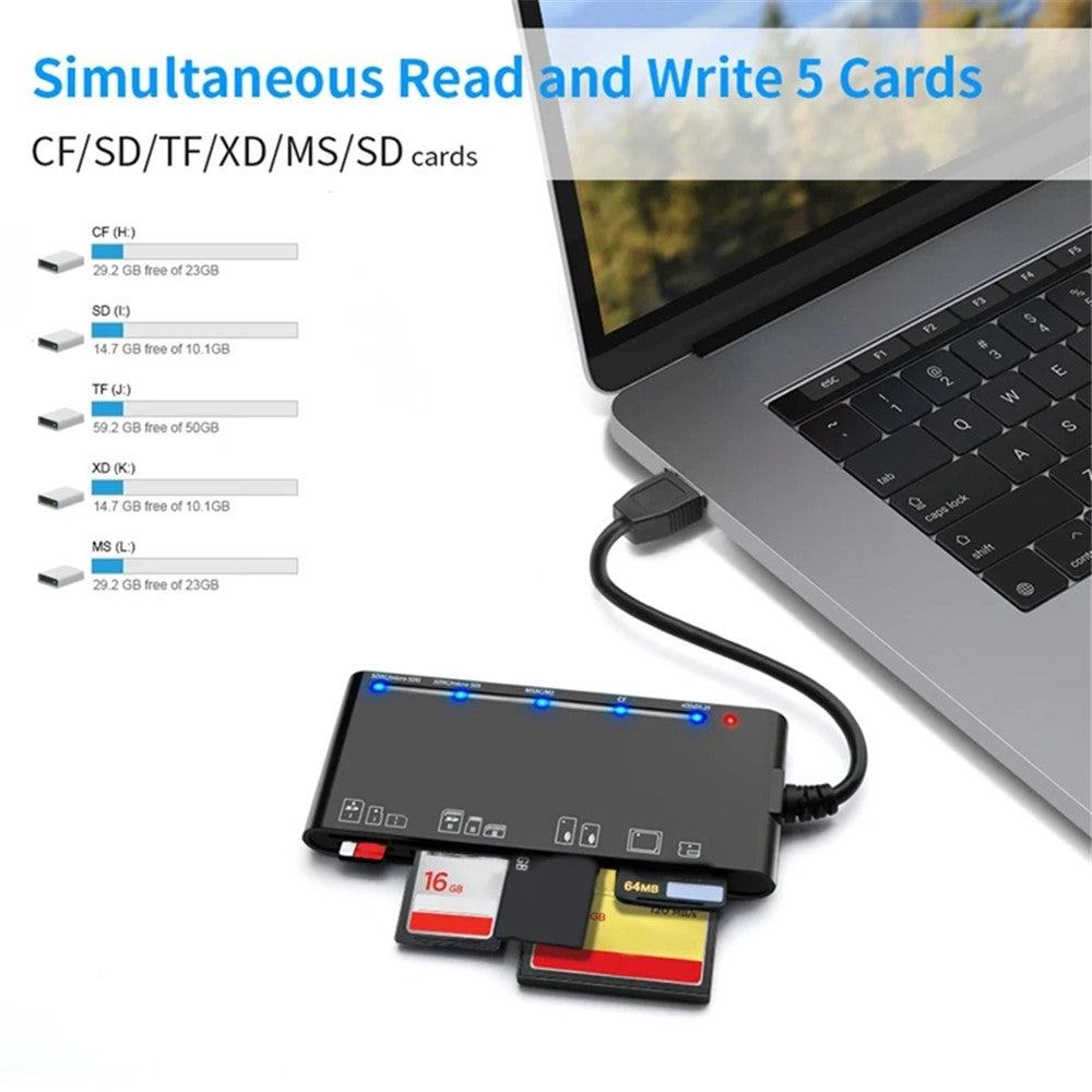 CR7 USB 3.0 Multifunktionel Kortlæser CF XD MS SD TF Kortlæser til Mac / Windows / Linux