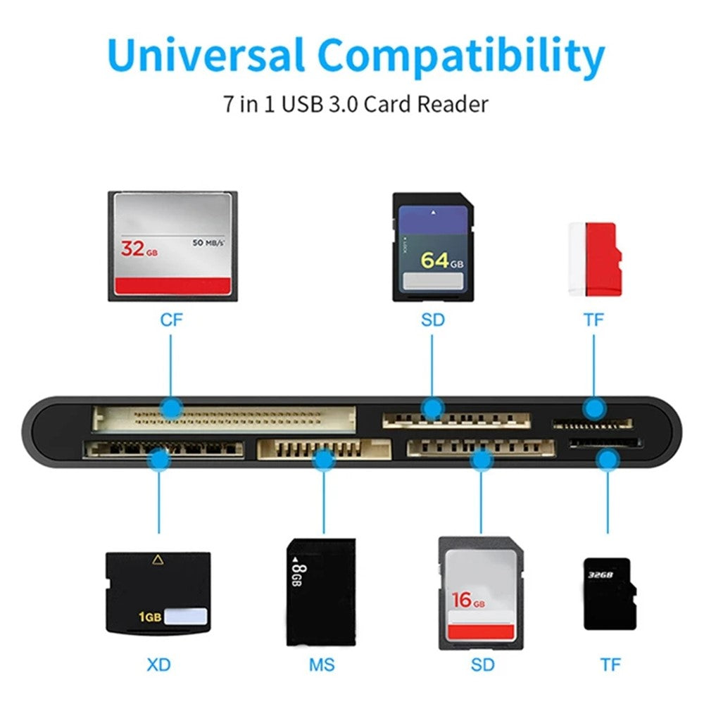 CR7 USB 3.0 Multifunktionel Kortlæser CF XD MS SD TF Kortlæser til Mac / Windows / Linux