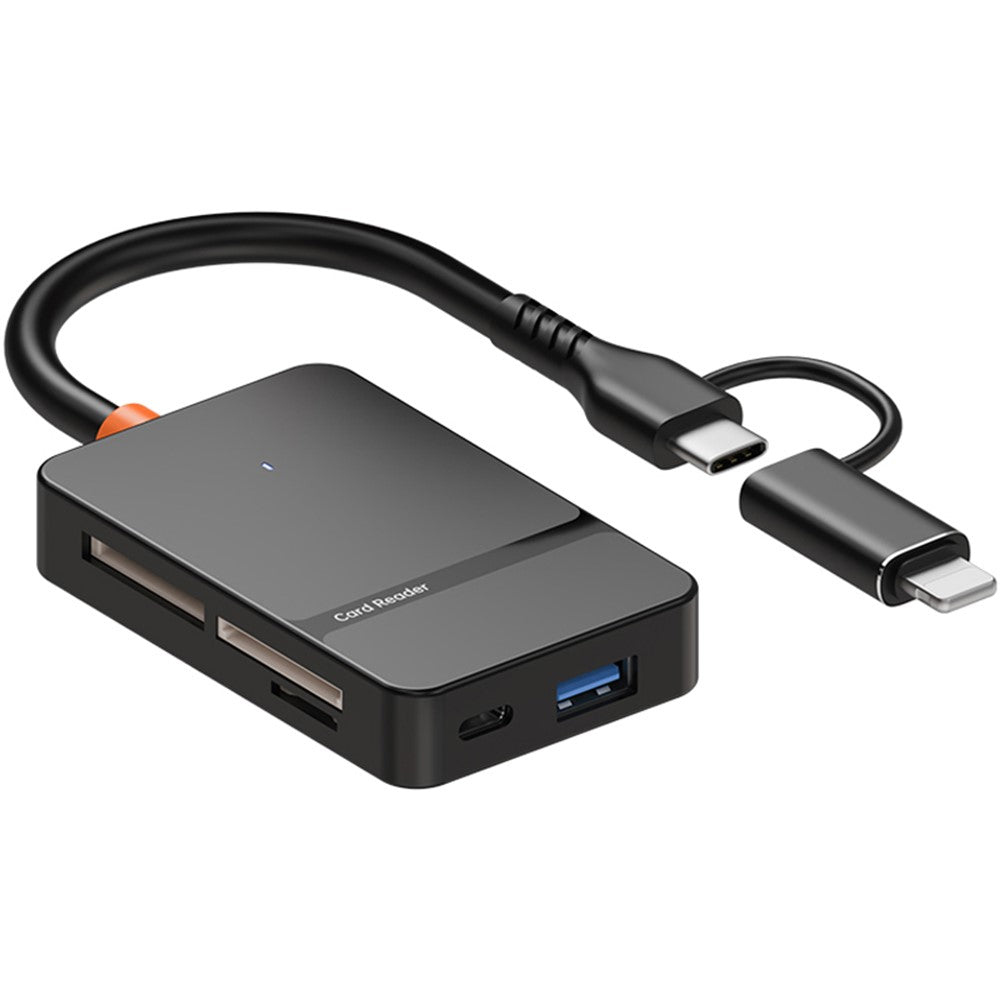 For Huawei  /  Xiaomi  /  Samsung 8-in-1 Card Reader Type-C + iP to SD  /  TF  /  MS  /  CF1  /  Type-C  /  USB 3.0 U Disk Reading Adapter