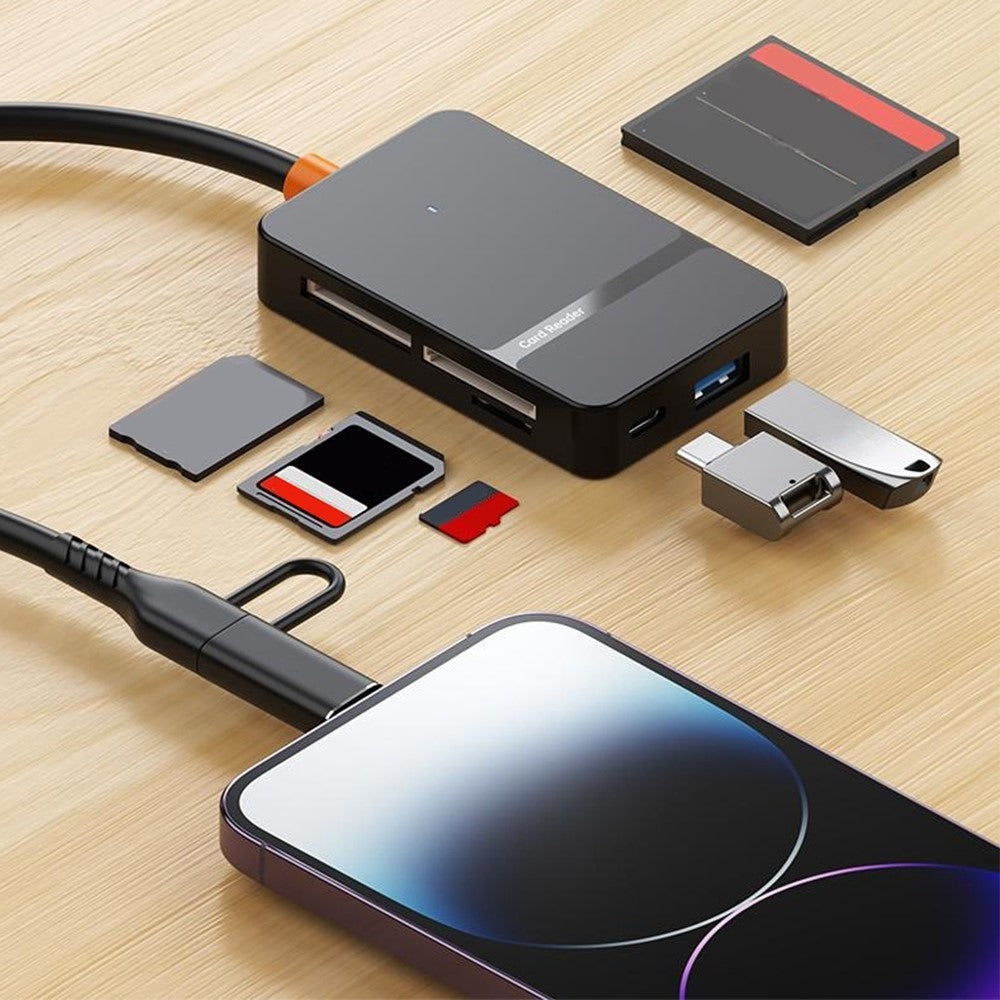 For Huawei  /  Xiaomi  /  Samsung 8-in-1 Card Reader Type-C + iP to SD  /  TF  /  MS  /  CF1  /  Type-C  /  USB 3.0 U Disk Reading Adapter