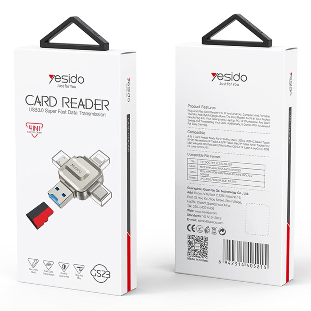 YESIDO GS23 USB 3.0 High Speed Card Reader 4 in 1 TF Card Reader Portable Memory Card Adapter