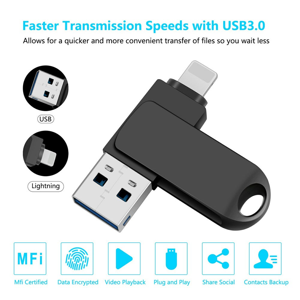 2 in 1 Card Reader 32GB OTG USB Flash Drive with 8Pin + USB 3.0 Port U Disk for iPhone Computer PC
