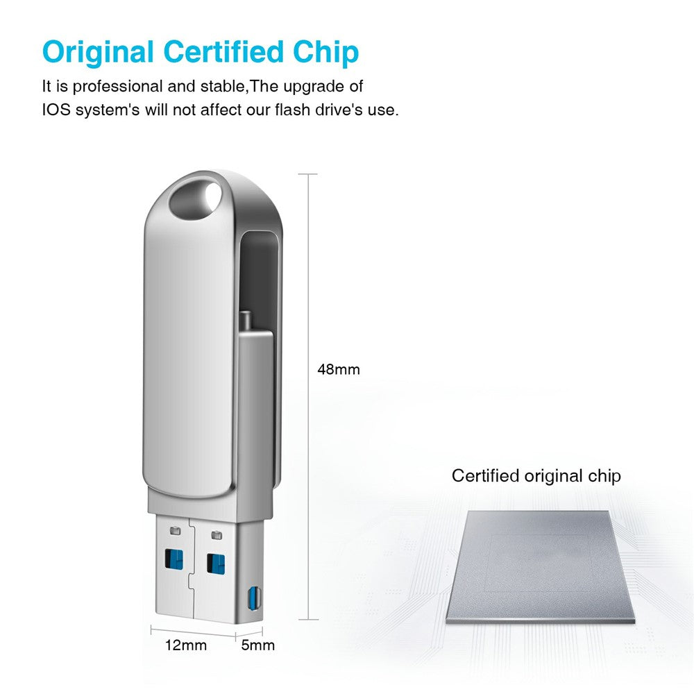 2 in 1 Card Reader 128GB OTG USB Flash Drive with 8Pin + USB 3.0 Port U Disk for iPhone Computer PC