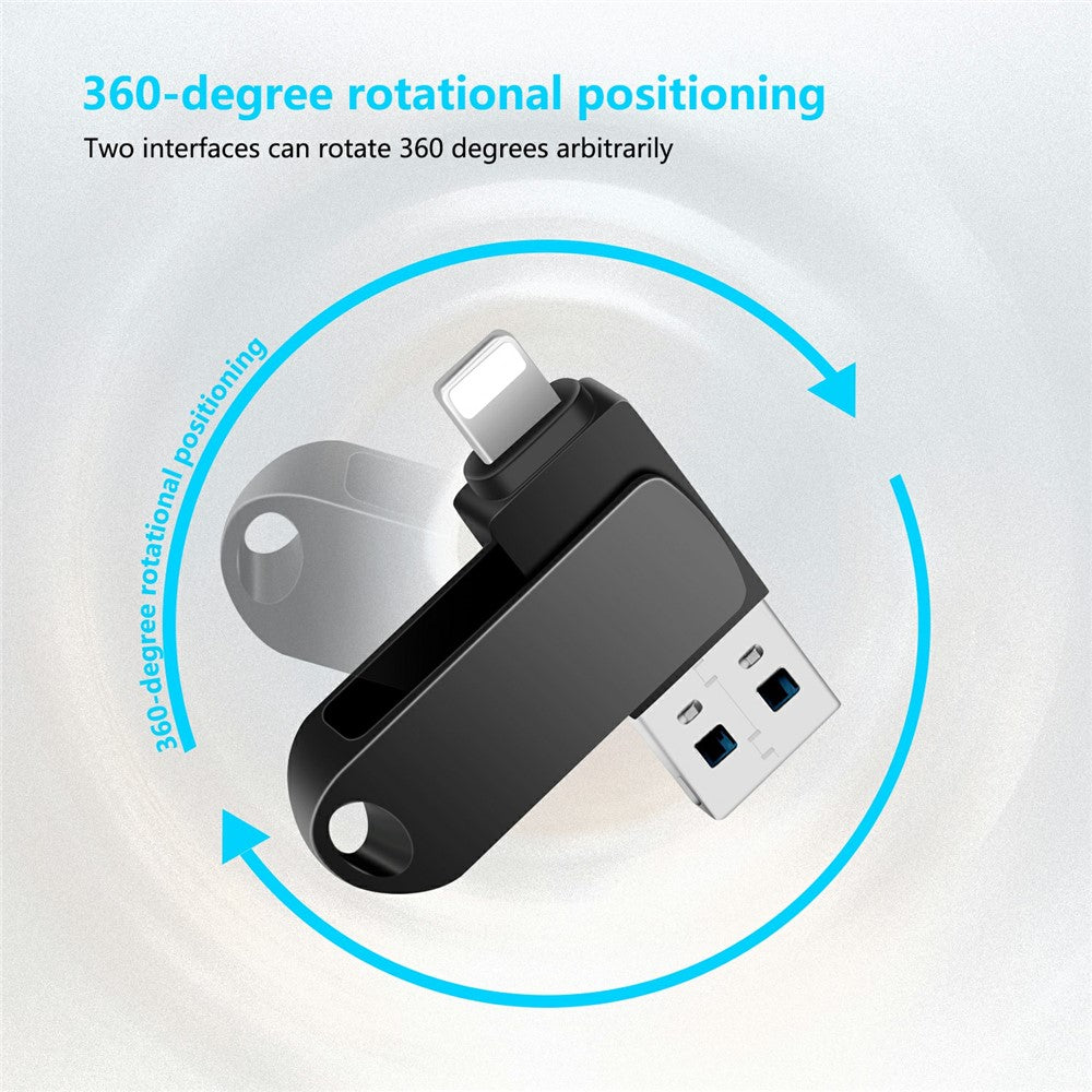 2 in 1 Card Reader 128GB OTG USB Flash Drive with 8Pin + USB 3.0 Port U Disk for iPhone Computer PC