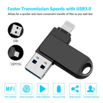 2 in 1 Card Reader 256GB OTG USB Flash Drive with 8Pin + USB 3.0 Port U Disk for iPhone Computer PC