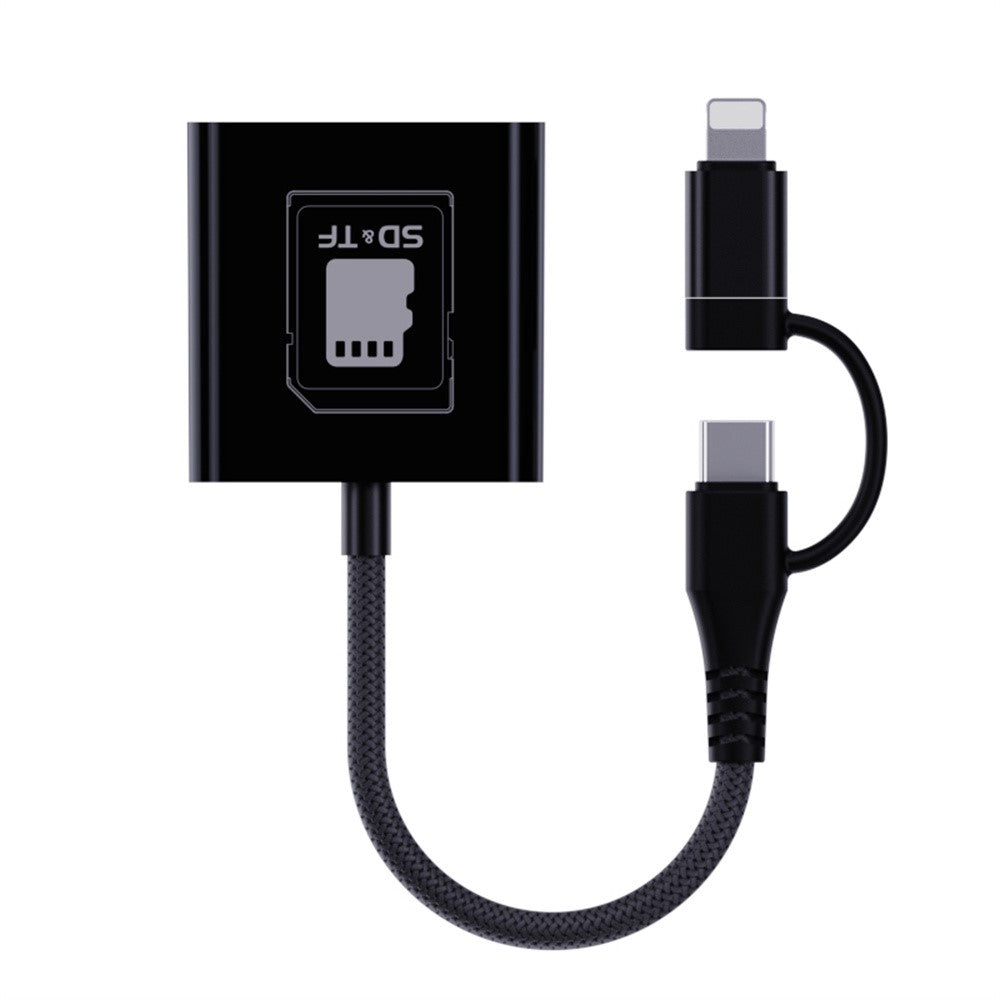 8Pin + Type-C 2 in 1 Card Reader for TF / SD Cards Supports Up to 2TB Compatible with iOS / Android