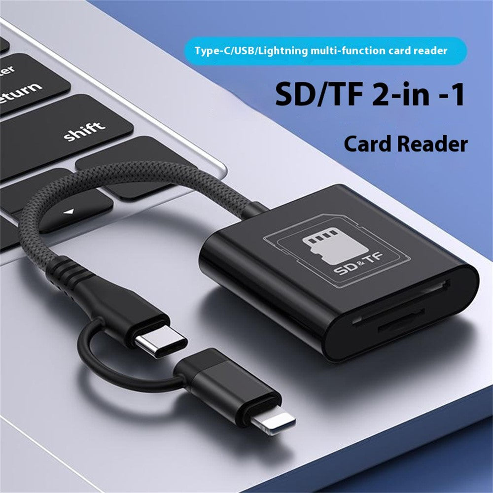 8Pin + Type-C 2 in 1 Card Reader for TF / SD Cards Supports Up to 2TB Compatible with iOS / Android