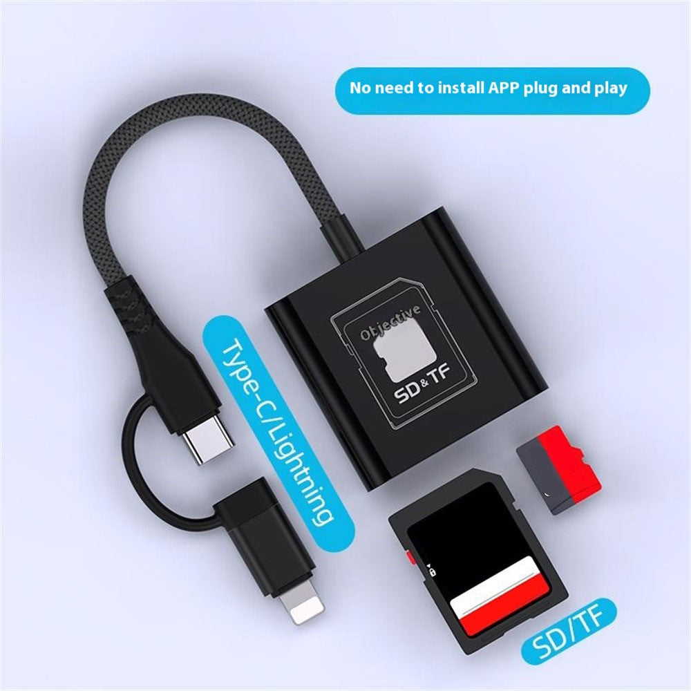 8Pin + Type-C 2 in 1 Card Reader for TF / SD Cards Supports Up to 2TB Compatible with iOS / Android