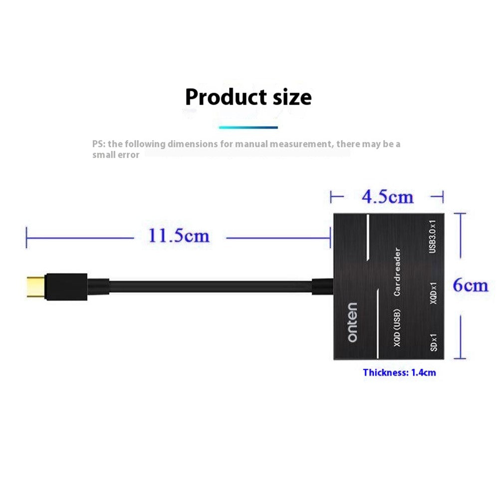 ONTEN OTN-9189 Typ-C till XQD / SD-kortplats + USB 3.0 höghastighetsdataöverföring 3-i-1-kortläsare