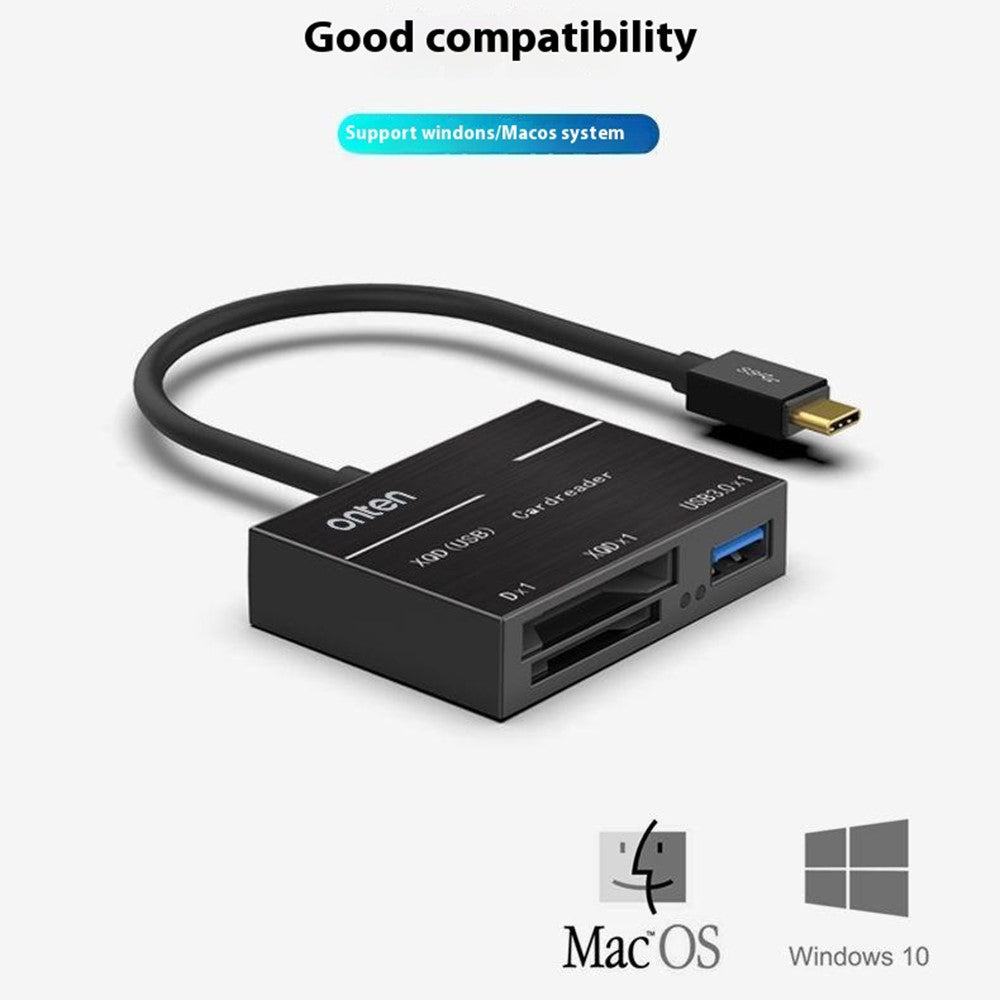 ONTEN OTN-9189 Typ-C till XQD / SD-kortplats + USB 3.0 höghastighetsdataöverföring 3-i-1-kortläsare