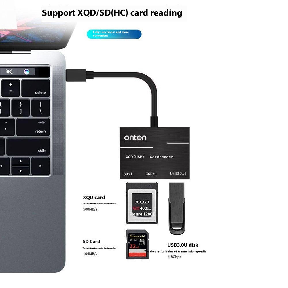 ONTEN OTN-9189 Typ-C till XQD / SD-kortplats + USB 3.0 höghastighetsdataöverföring 3-i-1-kortläsare
