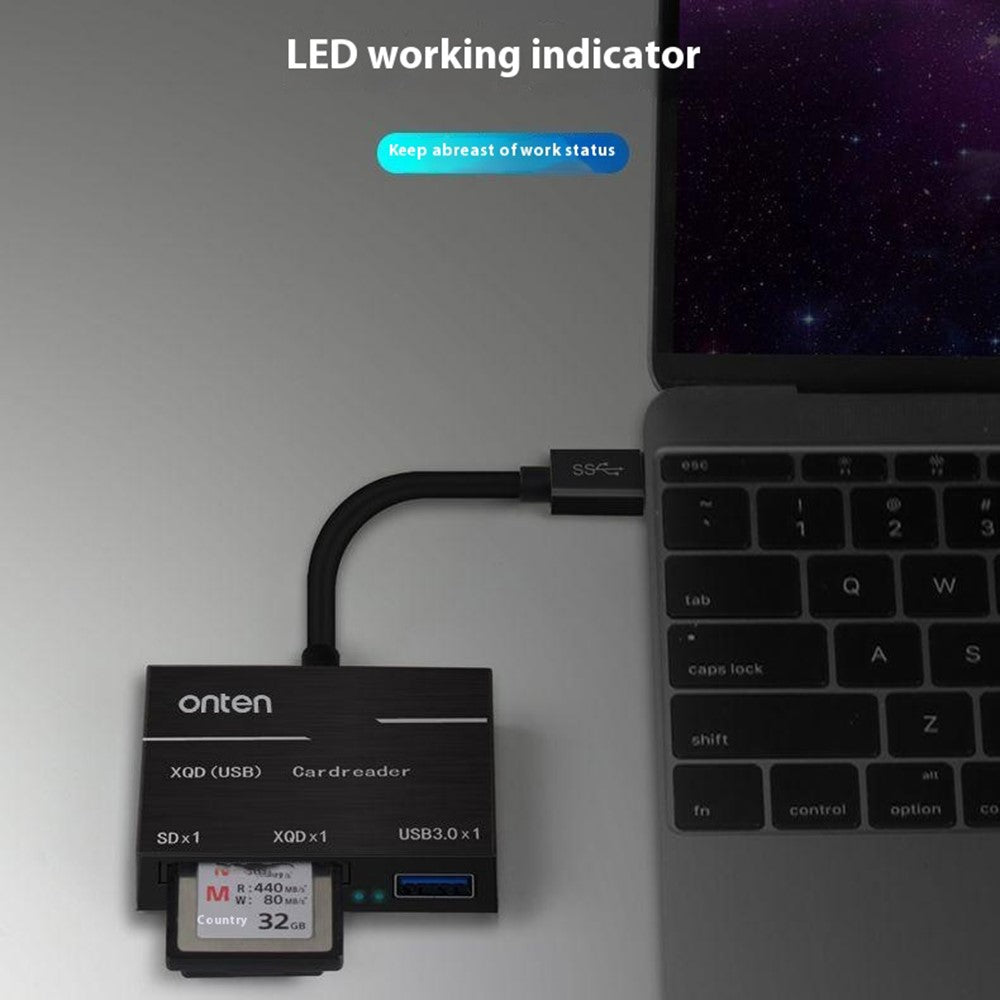 ONTEN OTN-9189 Typ-C till XQD / SD-kortplats + USB 3.0 höghastighetsdataöverföring 3-i-1-kortläsare