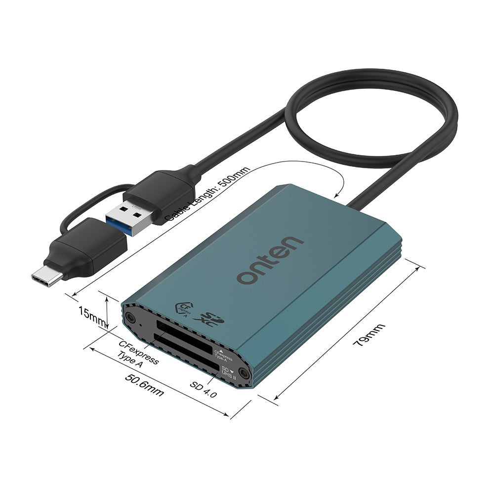 ONTEN P3 Dual Slot Card Reader USB-A / USB-C to Cfexpress A / SDXC High Speed Data Transfer Adapter