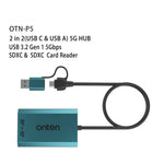 ONTEN OTN-P5 USB-C / USB 3.0 to Dual SD Card Reader UHS-II Data Transfer Adapter for Laptop PC