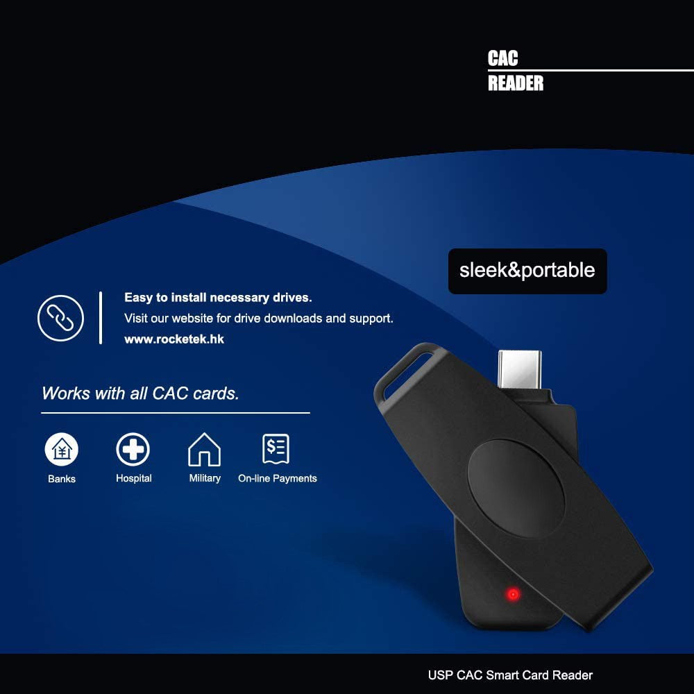 ROCKETEK CSCR3 Type-C Smart CAC Card Reader IC ID SIM Bank Card Adapter for Laptop Android Phone