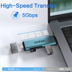ONTEN OTN-CR537S Typ-C / USB till USB 3.0 + SD / TF-kortplatser Multifunktionskortläsare