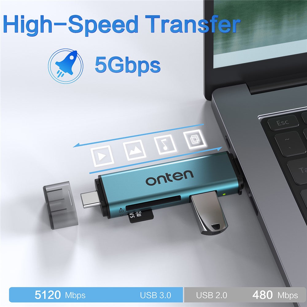 ONTEN OTN-CR537S Typ-C / USB till USB 3.0 + SD / TF-kortplatser Multifunktionskortläsare