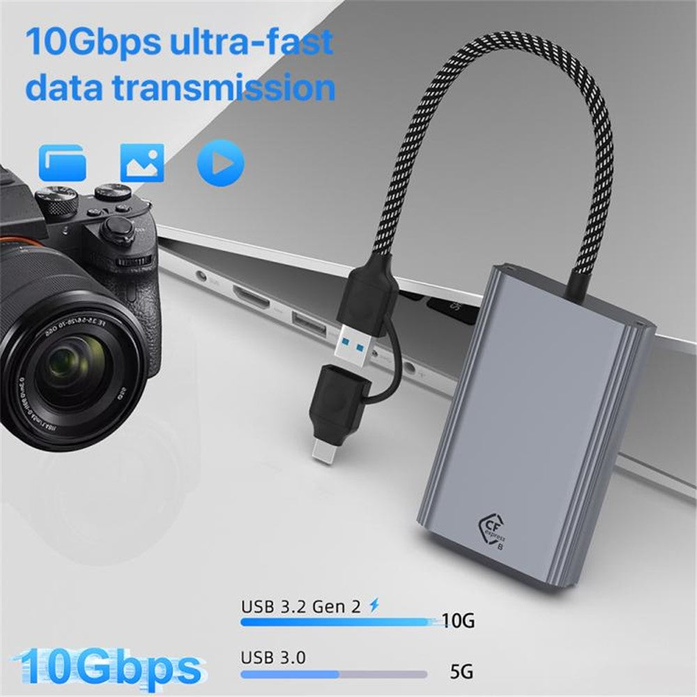Typ-C / USB till Cfexpress Typ-B 2-i-1-kortläsare Höghastighetsminneskortläsare på 10 Gbps
