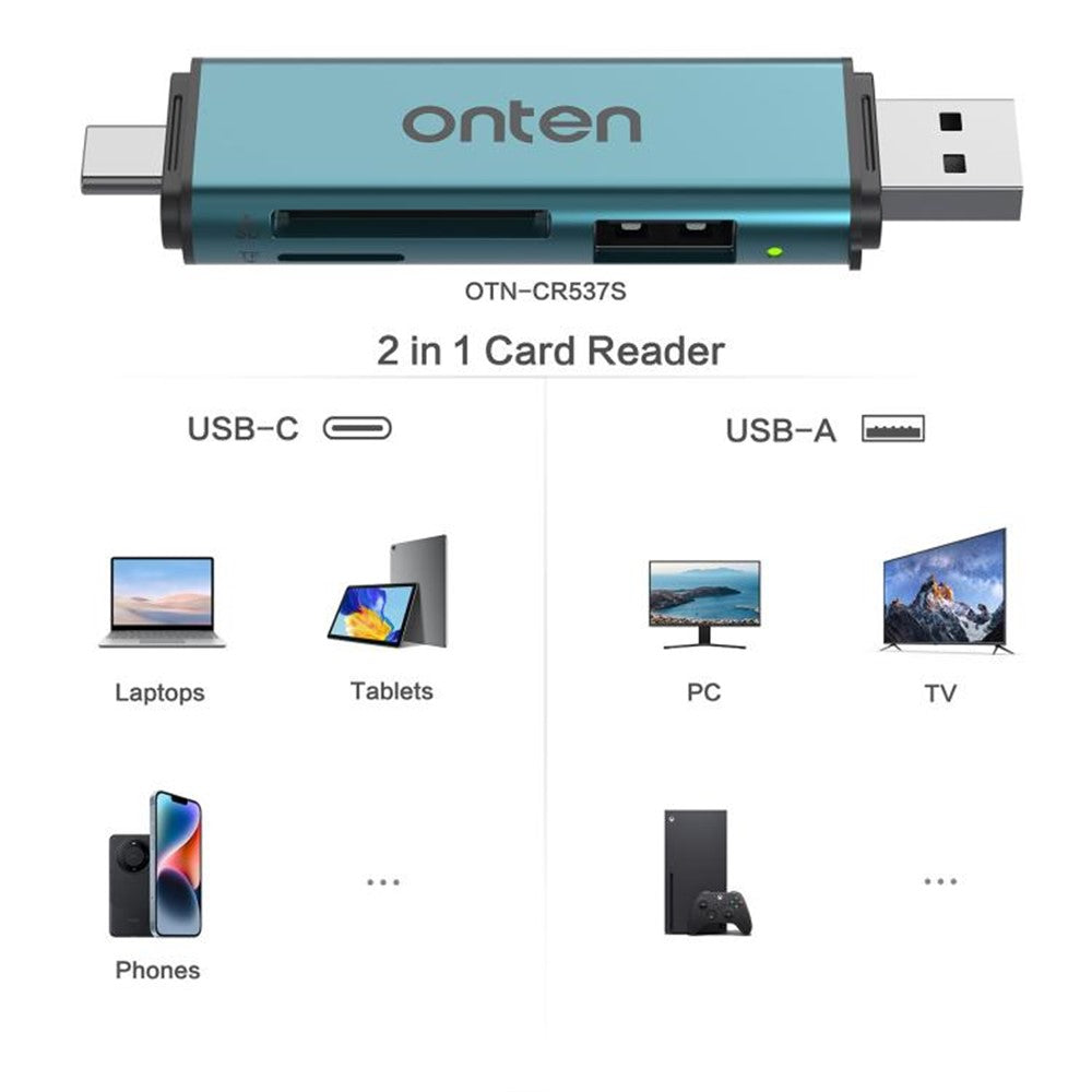 ONTEN OTN-CR537S USB A  /  Type C to Mini SD / TF Card Reader OTG Adapter for Phone Tablet Laptop