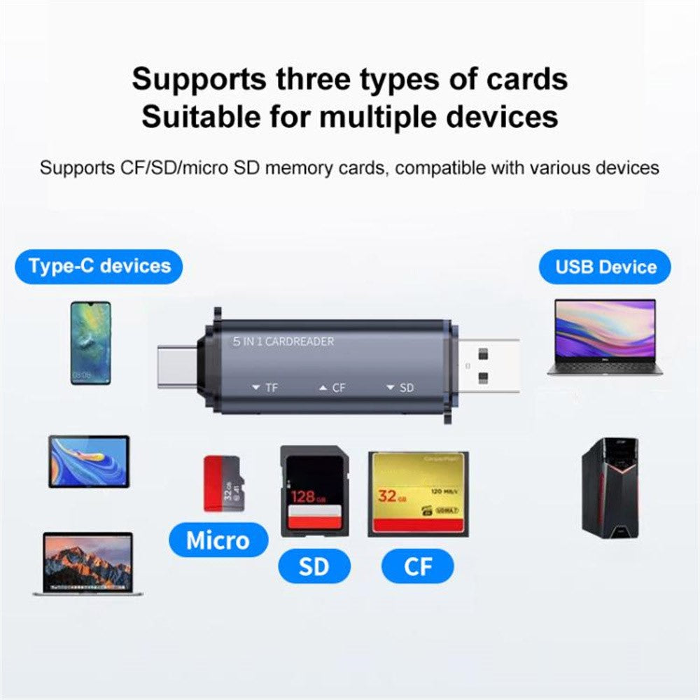 ADS-318 USB A / Typ C till CF / TF / SD-minneskortläsare Adapter för hög hastighetsdataöverföring