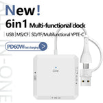 AJ1028 6 in 1 Card Reader USB Type-C Dual Port Data Hub TF SD MS CF USB PD 60W Charging Dock