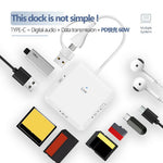 AJ1028 6 in 1 Card Reader USB Type-C Dual Port Data Hub TF SD MS CF USB PD 60W Charging Dock