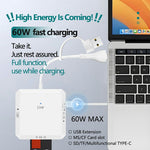 AJ1028 6 in 1 Card Reader USB Type-C Dual Port Data Hub TF SD MS CF USB PD 60W Charging Dock
