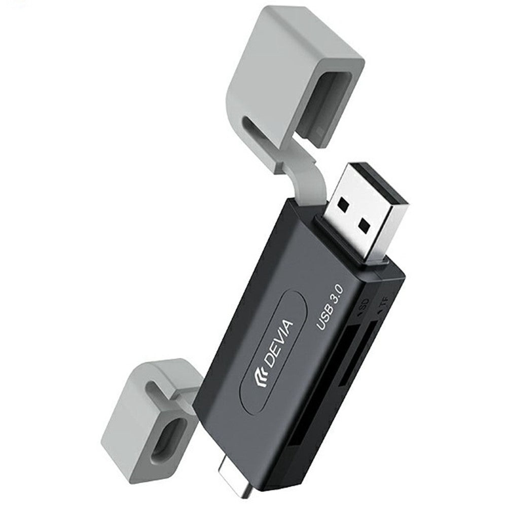 DEVIA Leopard-serien USB + Typ-C 3.0 till SD/TF 2-i-1-kortläsare med hög hastighet och bärbar multigränssnitt