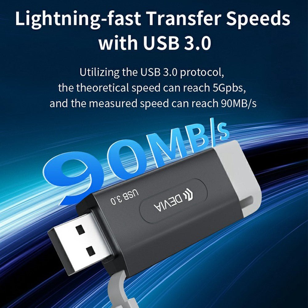 DEVIA Smart Series Dual USB + Type-C 2.0 to SD / TF 2 In 1 Card Reader