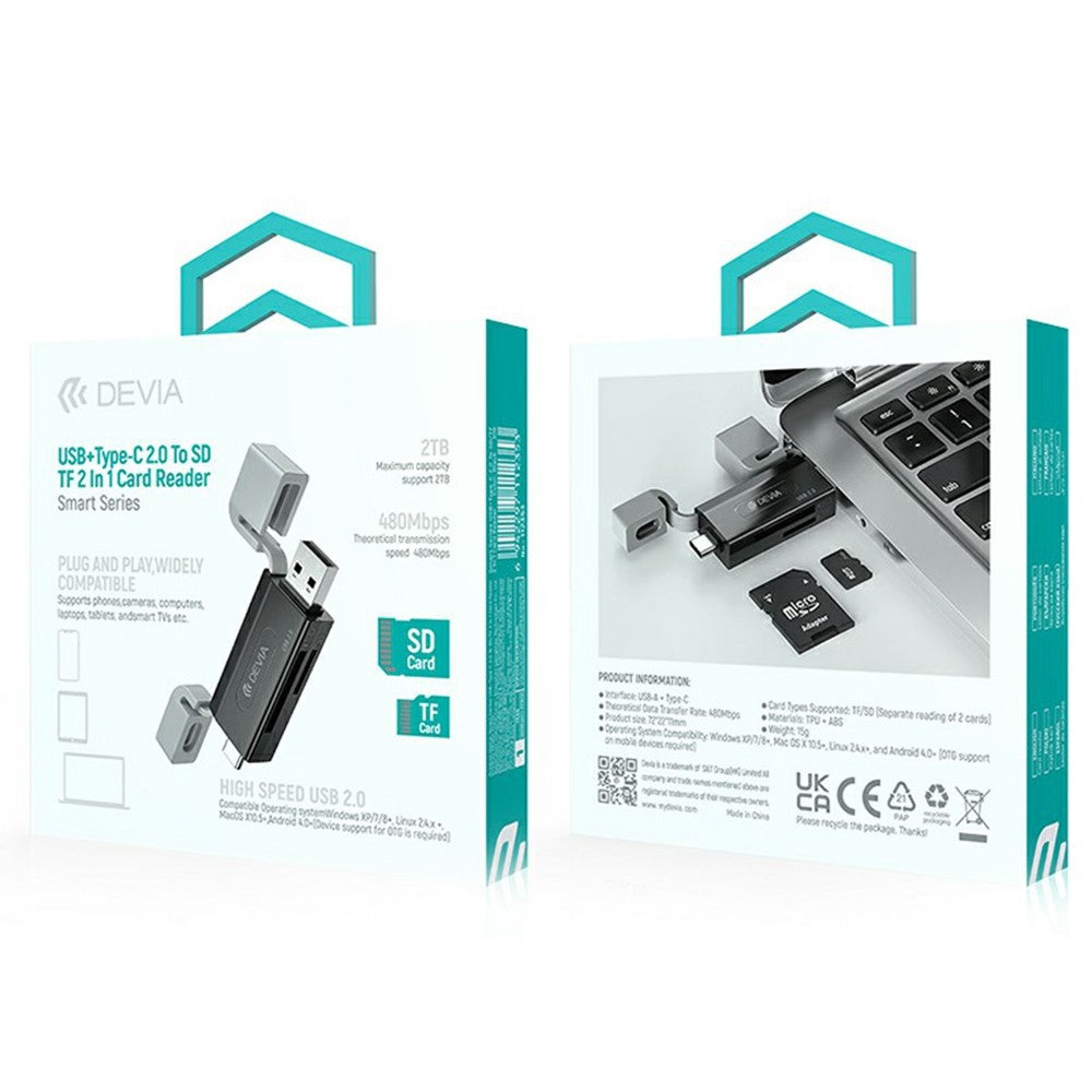 DEVIA Smart Series Dual USB + Type-C 2.0 to SD / TF 2 In 1 Card Reader