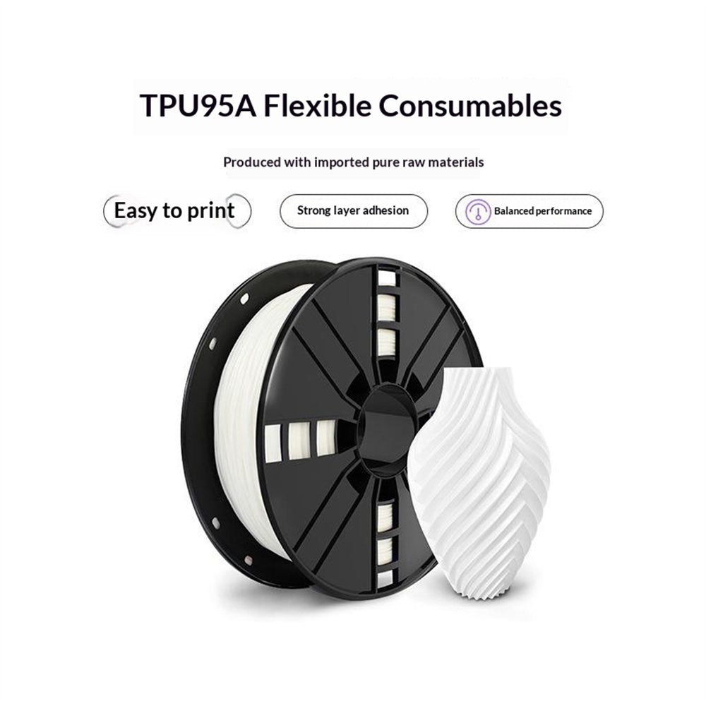 1.75mm TPU 95A Flexible 3D Printer Filament Low Temperature Resistant Printer Material Roll, 1kg Spool