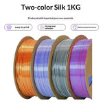 Two Color Silk 3D Printer Filament 1KG 1.75mm Wires with Gradient Metallic Luster For FDM Printing