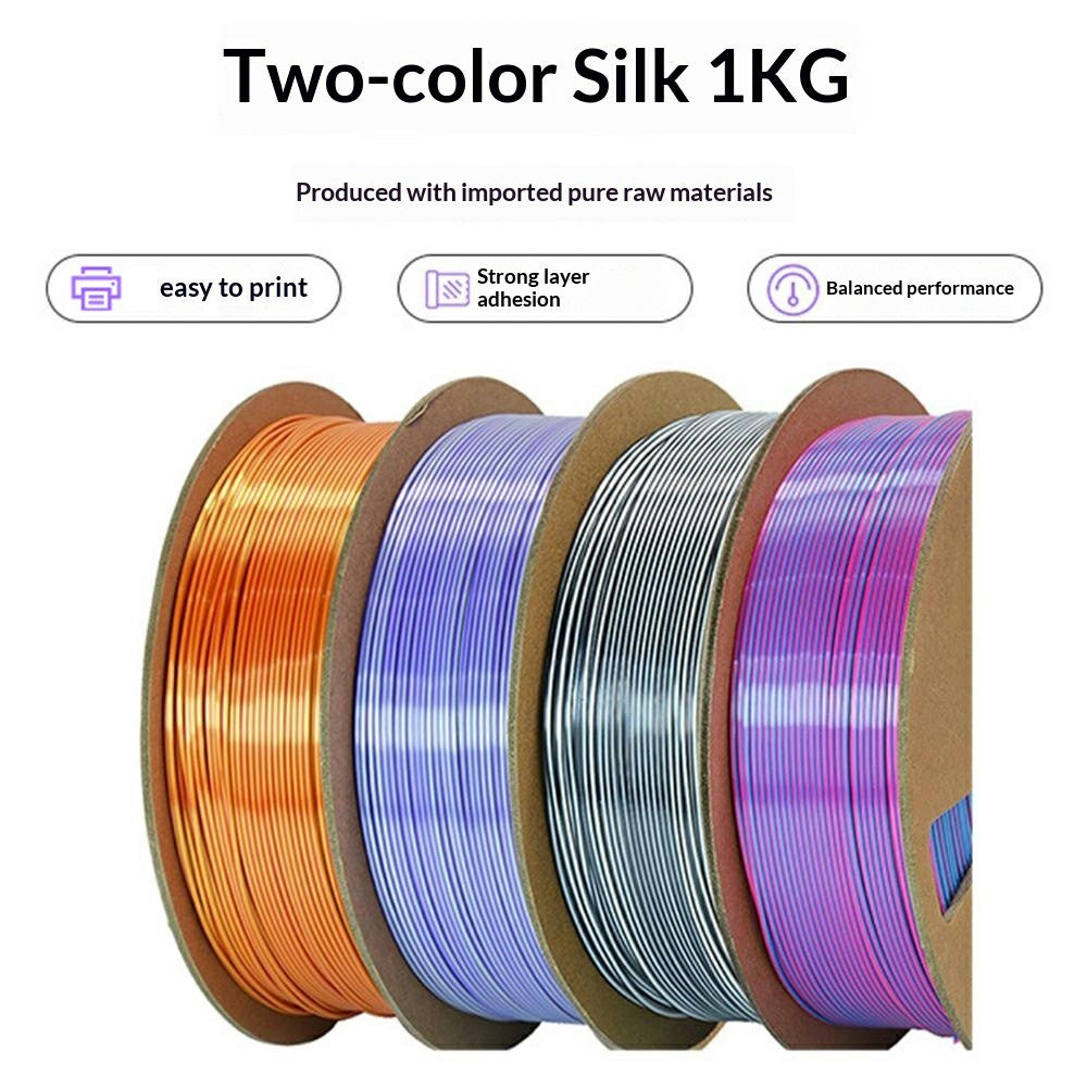 Two Color Silk 3D Printer Filament 1KG 1.75mm Wires with Gradient Metallic Luster For FDM Printing