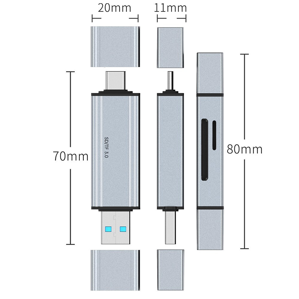 2608 USB 3.0 Card Reader 2 in 1 USB-C to SD TF Adapter Converter