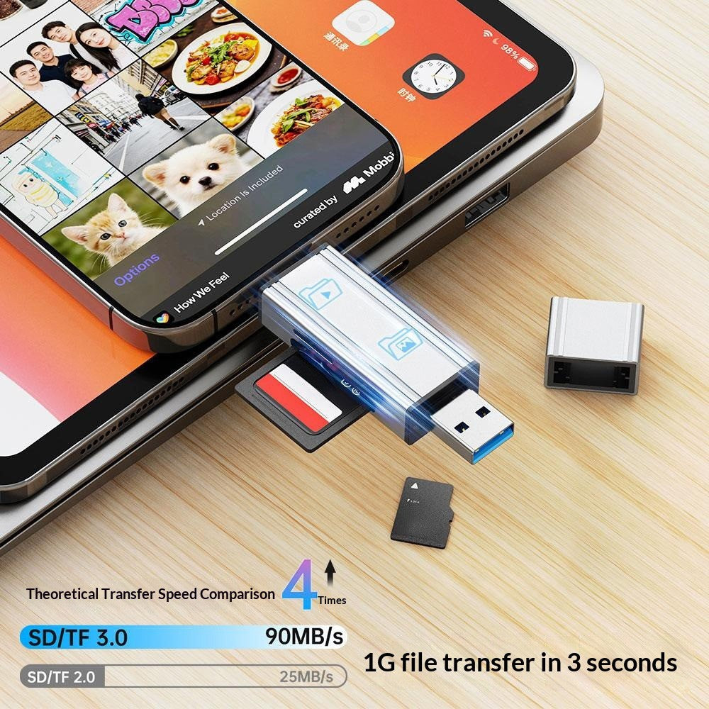 2608 USB 3.0 Card Reader 2 in 1 USB-C to SD TF Adapter Converter