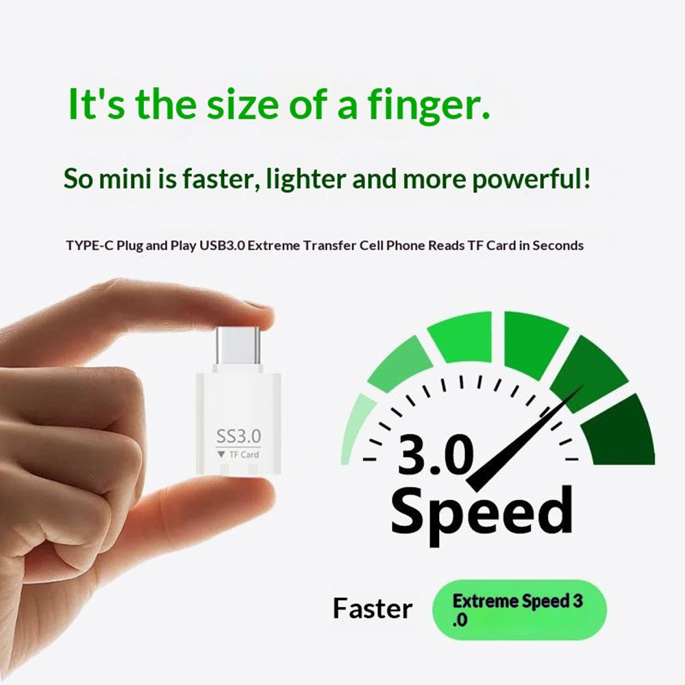 SS3.0 USB-C TF-kortläsare Mini Type-C till MicroSD High Speed 3.0-adapter för Windows / MacOS / Linux / Android / iOS