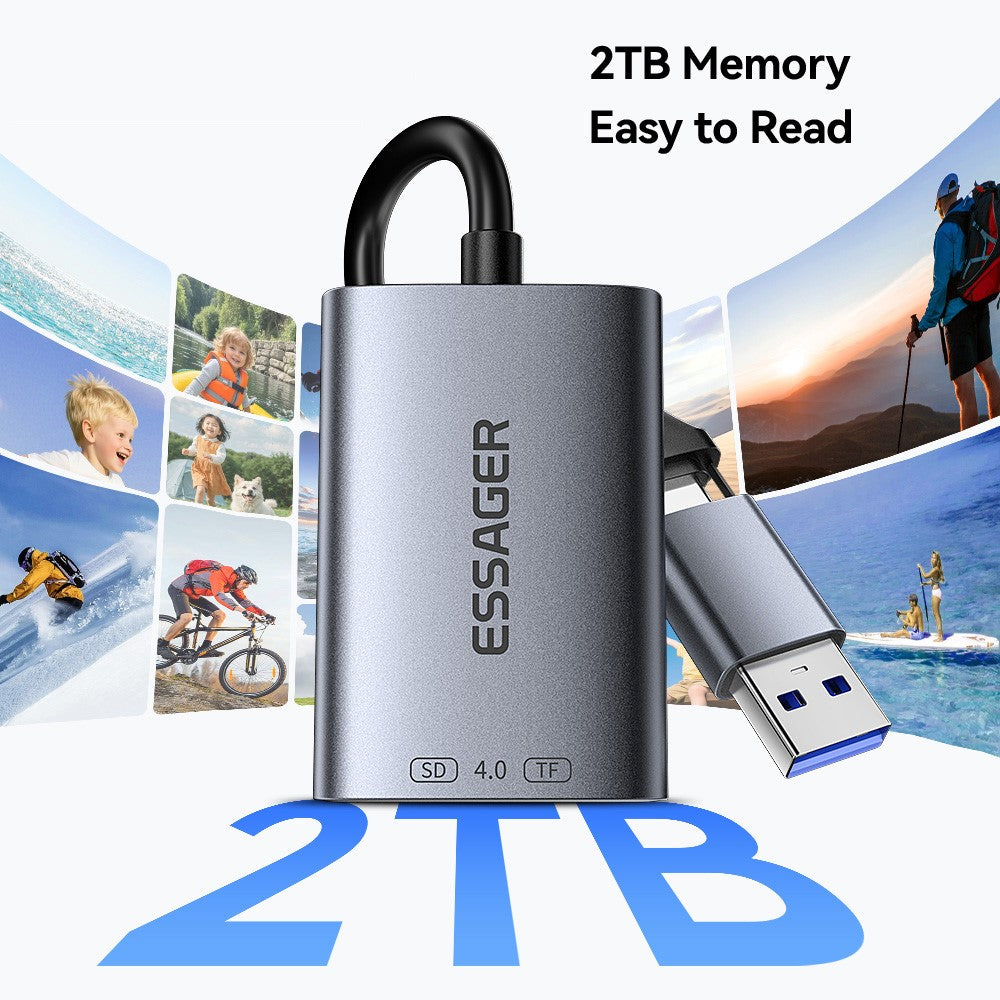 ESSAGER ES-DK04 4.0 2 in 1 Card Reader USB-A Type-C 5Gbps SD TF Card Holder