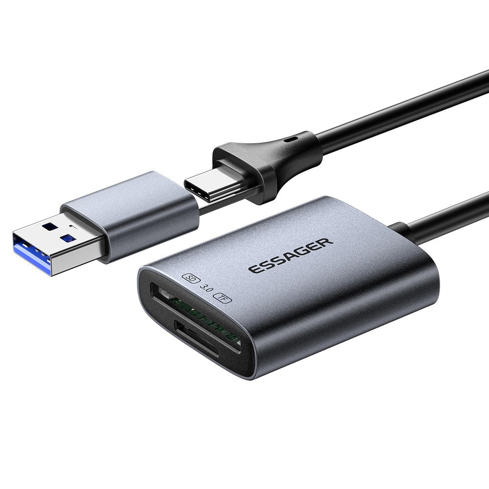ESSAGER ES-DK04 3.0 2 in 1 Card Reader USB 3.0 5Gbps Type-C USB-A SD TF Card Reader