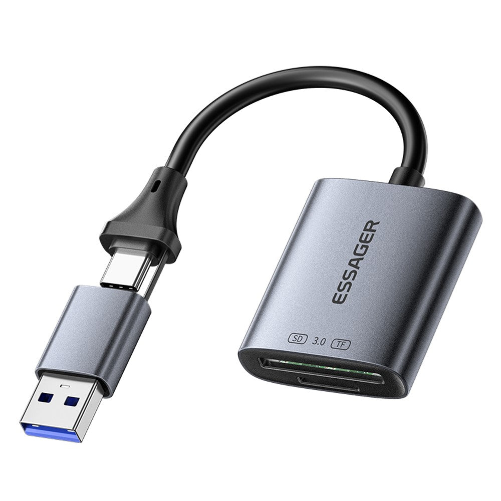 ESSAGER ES-DK04 3.0 2 in 1 Card Reader USB 3.0 5Gbps Type-C USB-A SD TF Card Reader