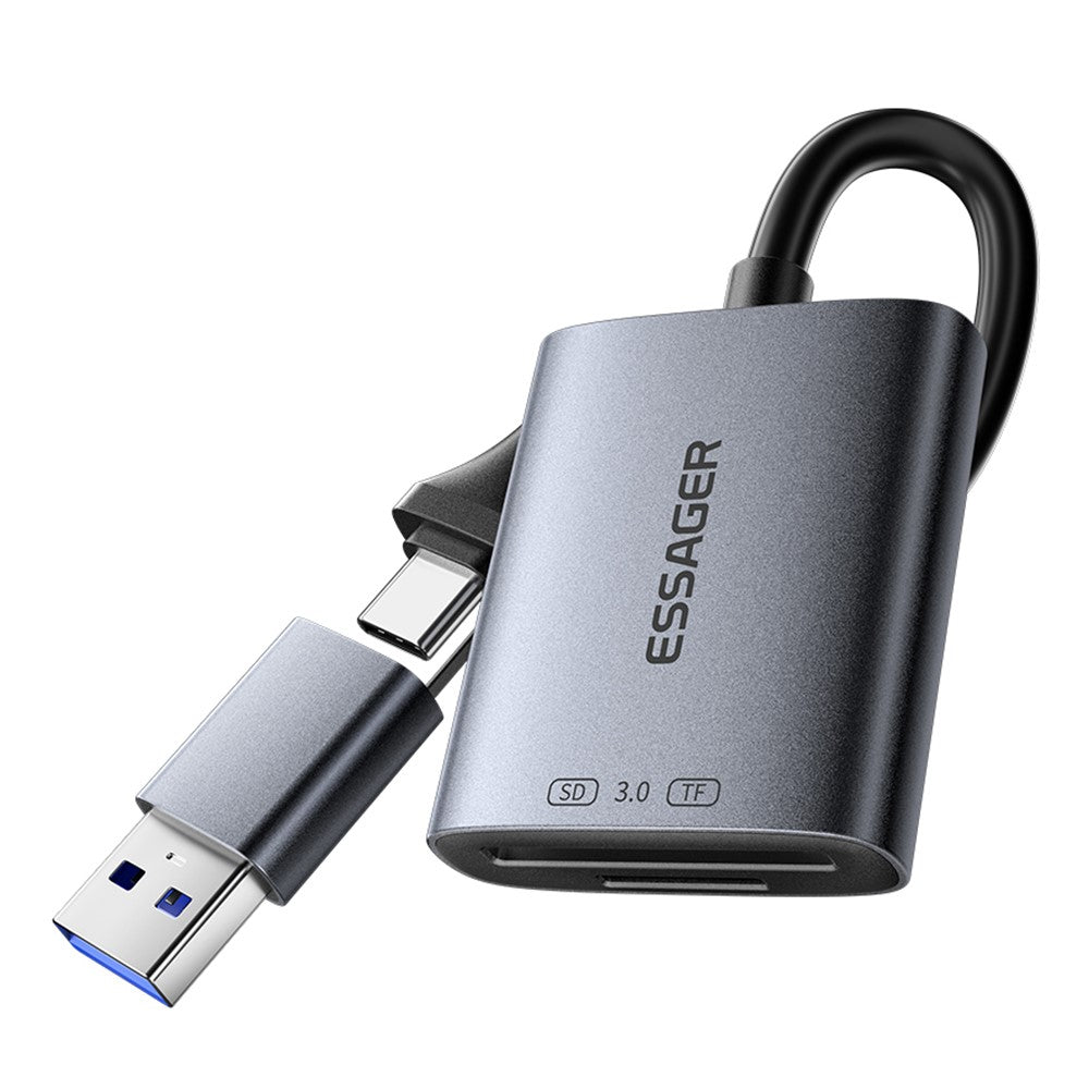 ESSAGER ES-DK04 3.0 2 in 1 Card Reader USB 3.0 5Gbps Type-C USB-A SD TF Card Reader