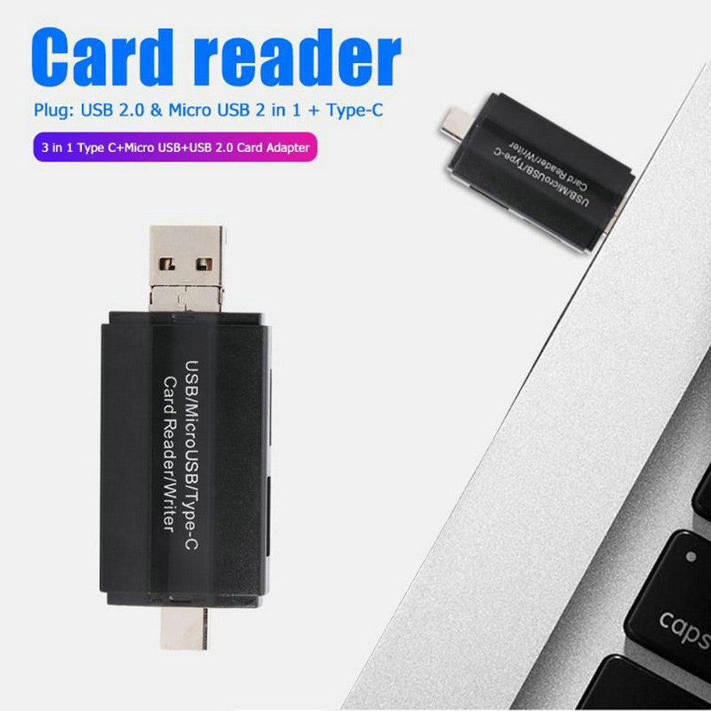 HC45 3-in-1 USB / Micro USB / Type-C TF Memory Card Reader Data Transfer Adapter OTG Hub for Phone Tablet Computer